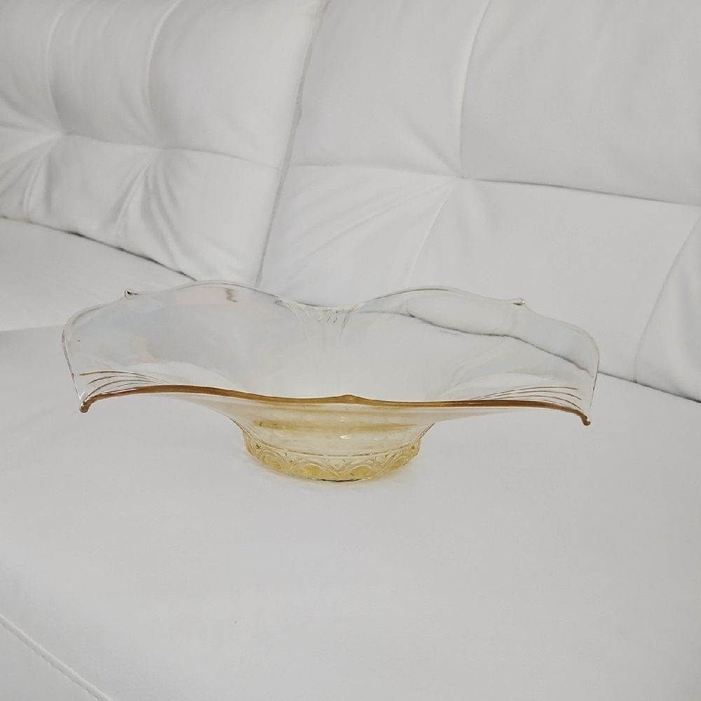 Elegant Vintage Lancaster Topaz Yellow Depression Pressed  Glass Console Bowl